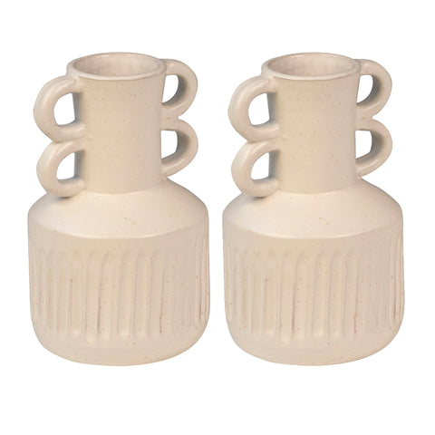 Padua Off White Tall Ceramic Double Handled Vase, Set of 2