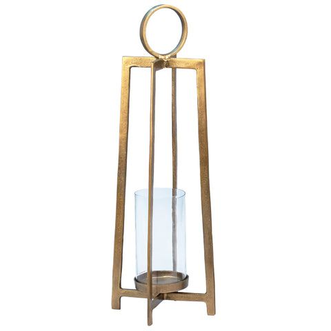 Raime Large Antique Brass Finished Cast Aluminum and Glass Modern 31" Tall Lantern