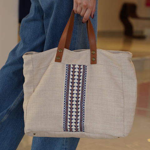 Geometric Embroidery Handmade Lined Tote