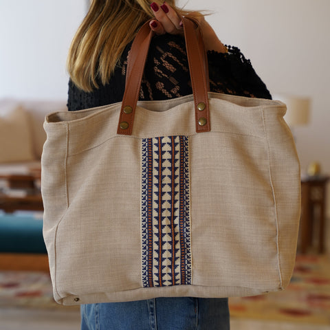 Geometric Embroidery Handmade Lined Tote