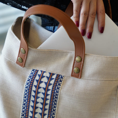 Geometric Embroidery Handmade Lined Tote
