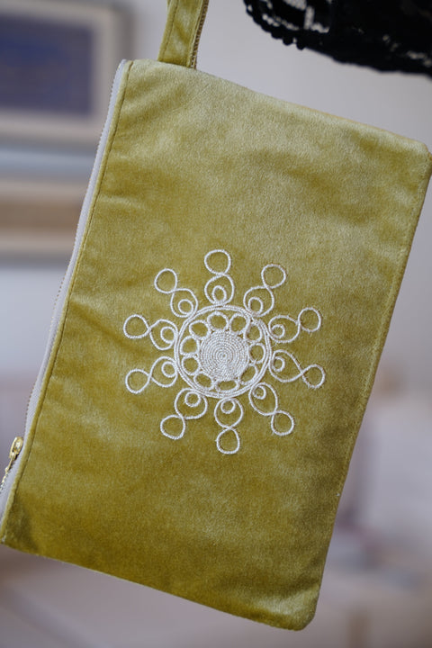 Artful Traditionalist Geometric Embroidery Zip Top Pouch