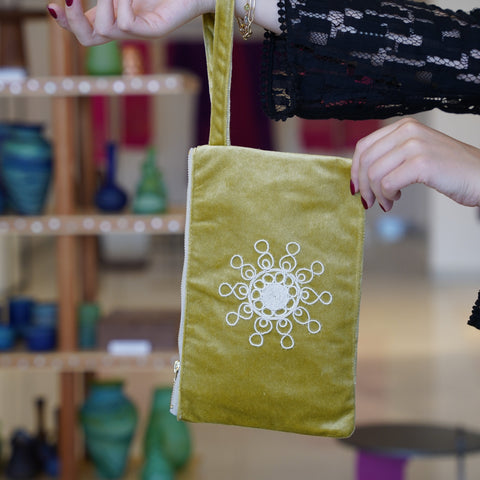 Artful Traditionalist Geometric Embroidery Zip Top Pouch