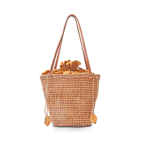 Beach Braided Rattan Basket Bag with Drawstring Closure