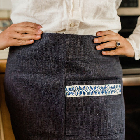 Geometric Handmade Waist Apron with Embroidery and Pockets
