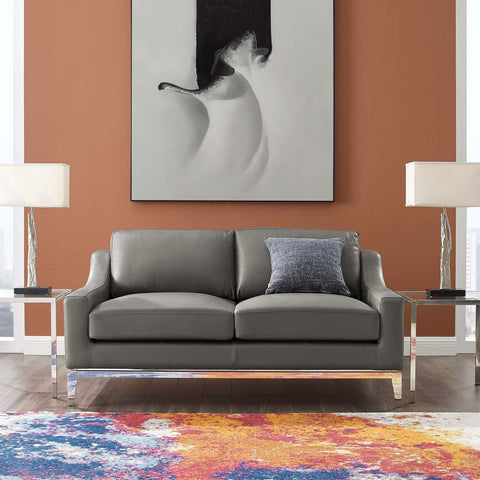 Harness Modern Leather Loveseat Sofa with Armrests
