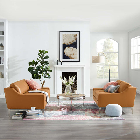 Harness Modern Leather Sofa Set with Loose Cushions