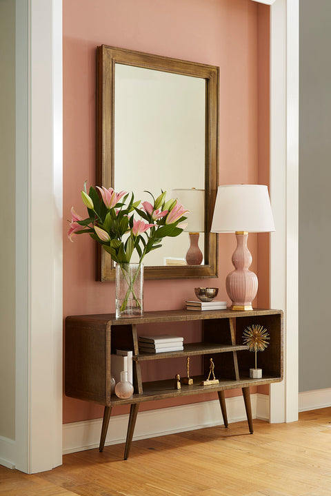 Contemporary Brass Framed Accent Mirror for Entryway Wall