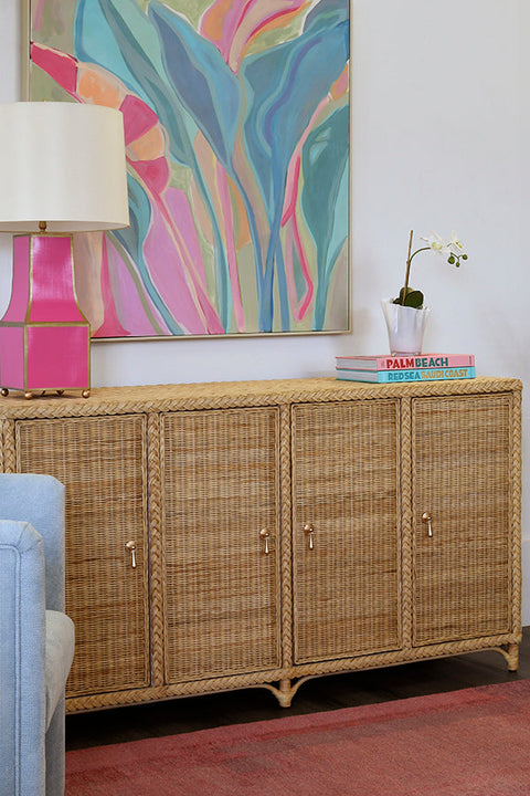 Coastal Buffet Cabinet with Satin Finish and Pull Handles