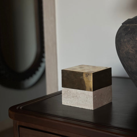 50/50 Box, Brass over Travertine