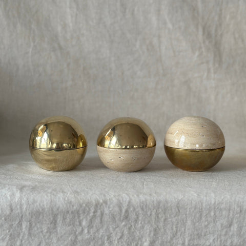 Small Dot Box, Brass over Travertine