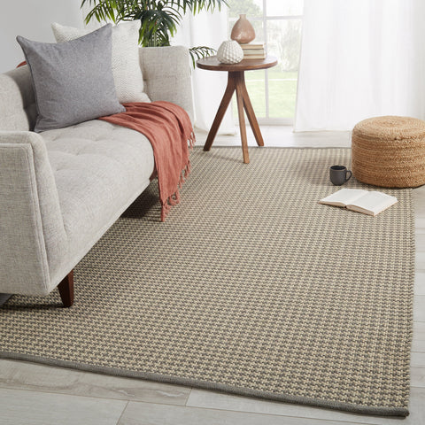 Contemporary Houndstooth Area Rug with Contrast Trim - Rectangle