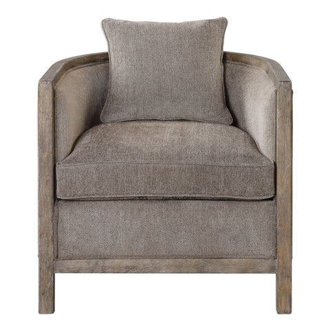 Timeless Minimalist Barrel Accent Chair in Gray Upholstered Design