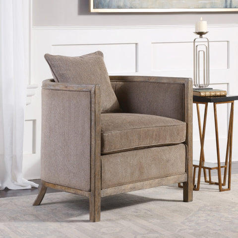 Timeless Minimalist Barrel Accent Chair in Gray Upholstered Design