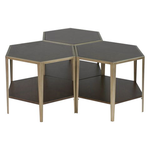 Alicia Geometric Hexagonal Center Table with Inlay Accent Table