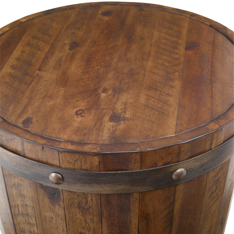 Artful Traditionalist Rustic Drum Center Table with Rivets