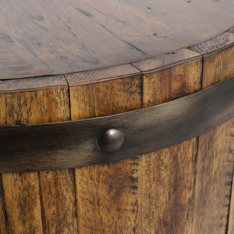 Artful Traditionalist Rustic Drum Center Table with Rivets