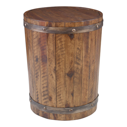Artful Traditionalist Rustic Drum Center Table with Rivets