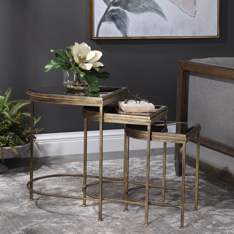Uttermost Contemporary Curved Mirror Nesting Table Set