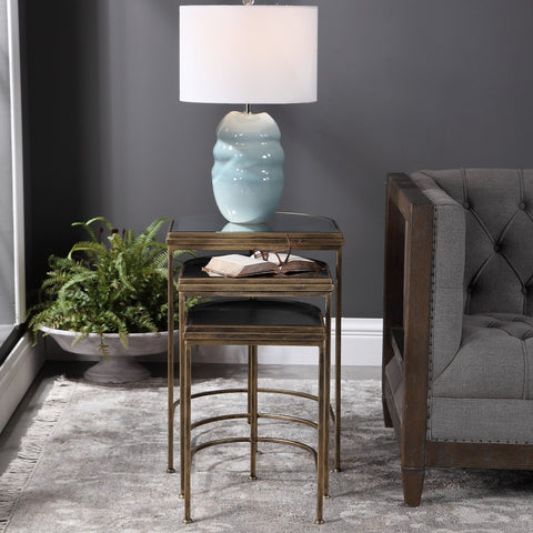 Uttermost Contemporary Curved Mirror Nesting Table Set