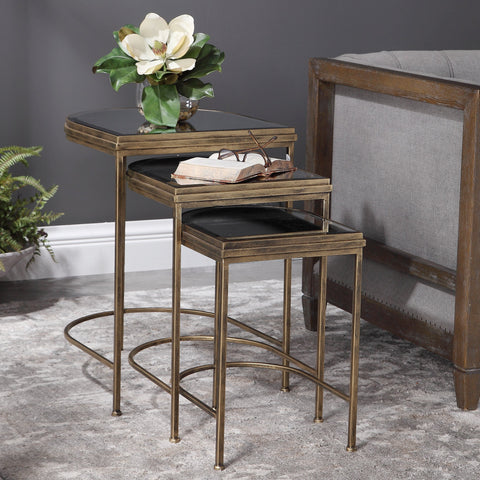 Uttermost Contemporary Curved Mirror Nesting Table Set