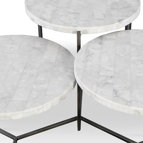 Contemporary Marble Metal Tiered Round Coffee Table Set
