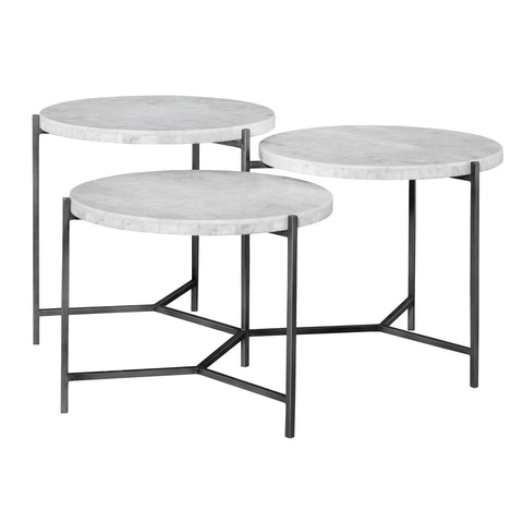 Contemporary Marble Metal Tiered Round Coffee Table Set