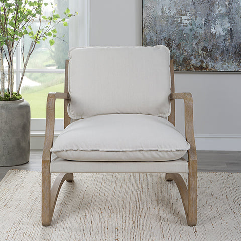 Timeless Minimalist Modern Oak Upholstered Accent Chair