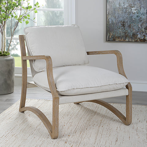 Timeless Minimalist Modern Oak Upholstered Accent Chair
