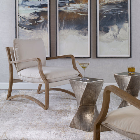 Timeless Minimalist Modern Oak Upholstered Accent Chair