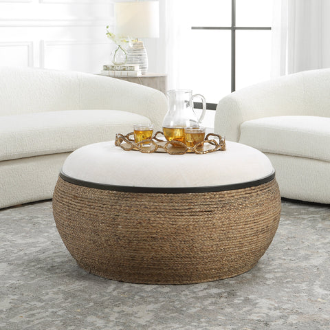 Uttermost Coastal Round Rattan Coffee Table with Storage