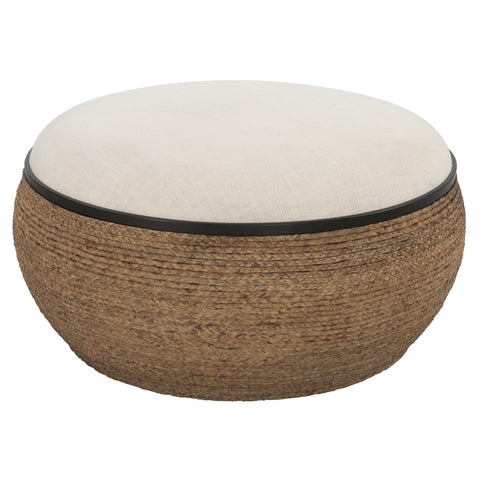 Uttermost Coastal Round Rattan Coffee Table with Storage
