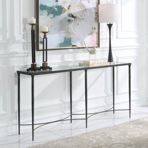 Contemporary Industrial Glass Console for Entryway