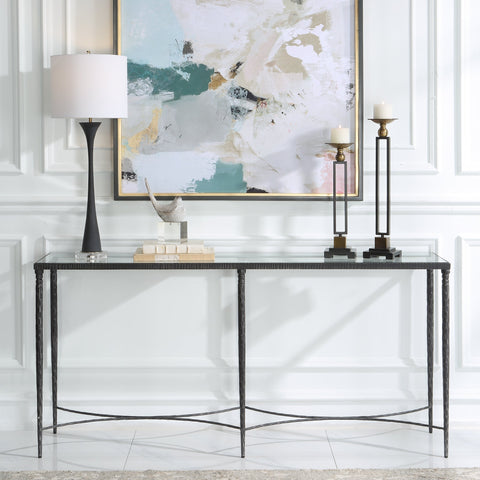 Contemporary Industrial Glass Console for Entryway