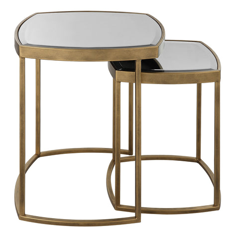 Contemporary Curved Mirror Nesting Table Set with Beveled Edge