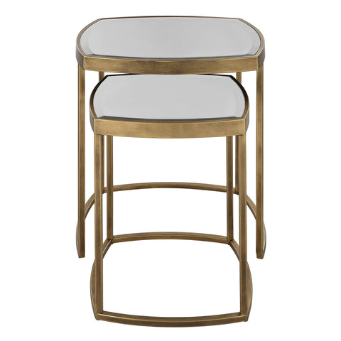 Contemporary Curved Mirror Nesting Table Set with Beveled Edge