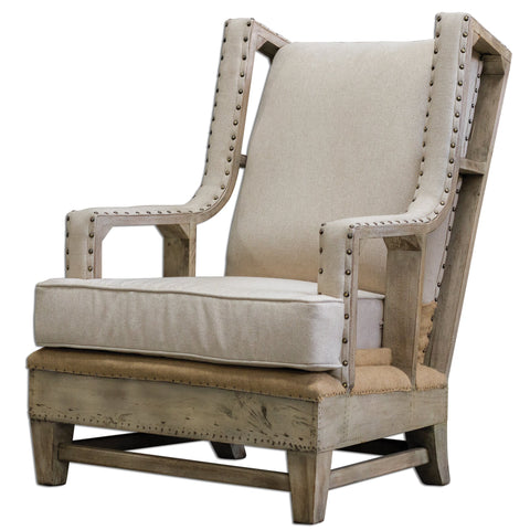Artful Traditionalist Farmhouse Wingback Armchair with Nailhead Trim
