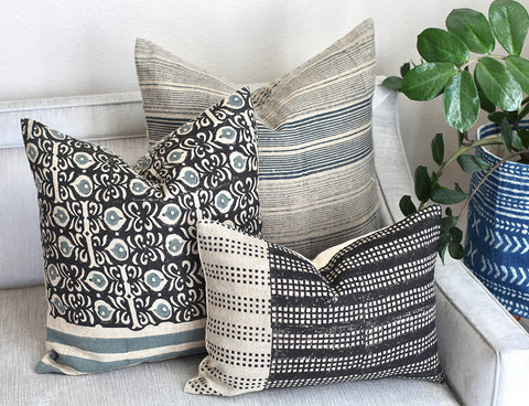 Filling Spaces Monochromatic Hand Block Print Accent Pillow Contemporary Style - 18 x 18 - 20 x 20 - 22 x 22 - 24 x 24 - 26X 26 - 14 x 20 - 14 x 40 - 18 x 40 - 16 x 50