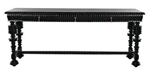 Artful Traditionalist Burnished Wood Console with Spool Turned Legs