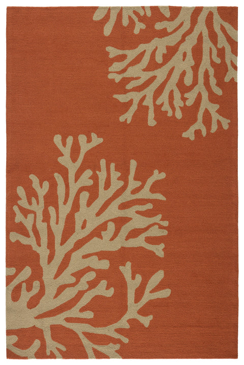 Coastal Graphic Floral Area Rug in Textured Orange - Rectangle