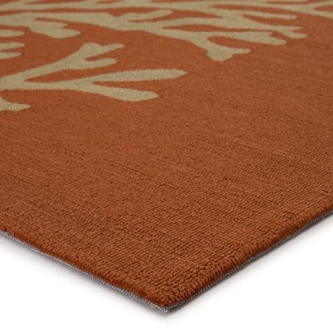 Coastal Graphic Floral Area Rug in Textured Orange - Rectangle