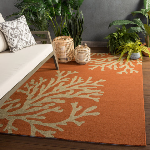 Coastal Graphic Floral Area Rug in Textured Orange - Rectangle