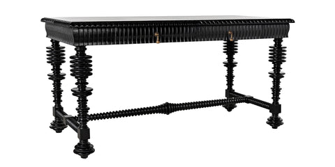 Noir Artful Traditionalist Writing Desk with Carving