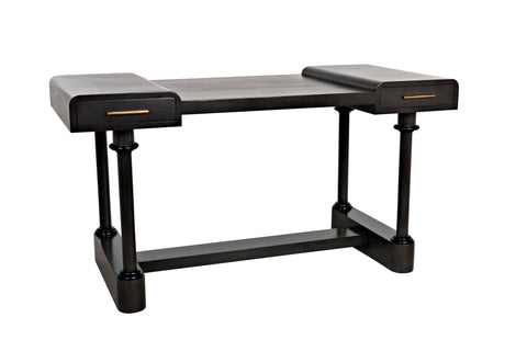 Modern Two Tier Wood Desk with Block Frame