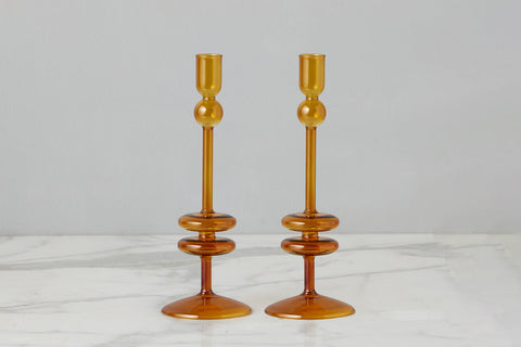 etúHOME Mix & Match Cylindrical Glass Candlestick Set for Tapers - Set of 2