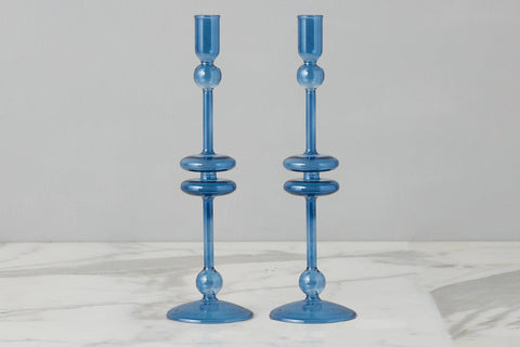etúHOME Mix & Match Cylindrical Glass Candlestick Set for Tapers - Set of 2