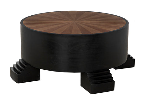 Art Deco Round Drum Wood Coffee Table