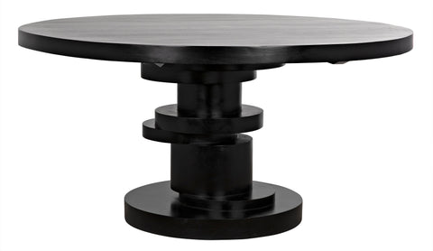 Hugo Artful Traditionalist Tulip Dining Table with Hand Carved Drum Base