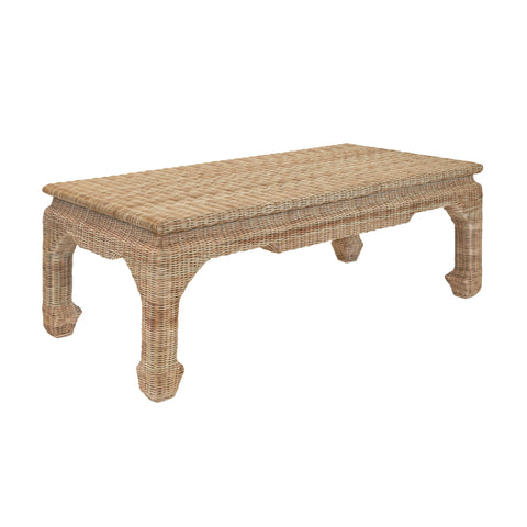 Asian Bohemian Rattan Rectangle Frame Coffee Table