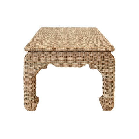 Asian Bohemian Rattan Rectangle Frame Coffee Table